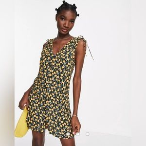 & Other Stories tie shoulder mini dress in lemon print